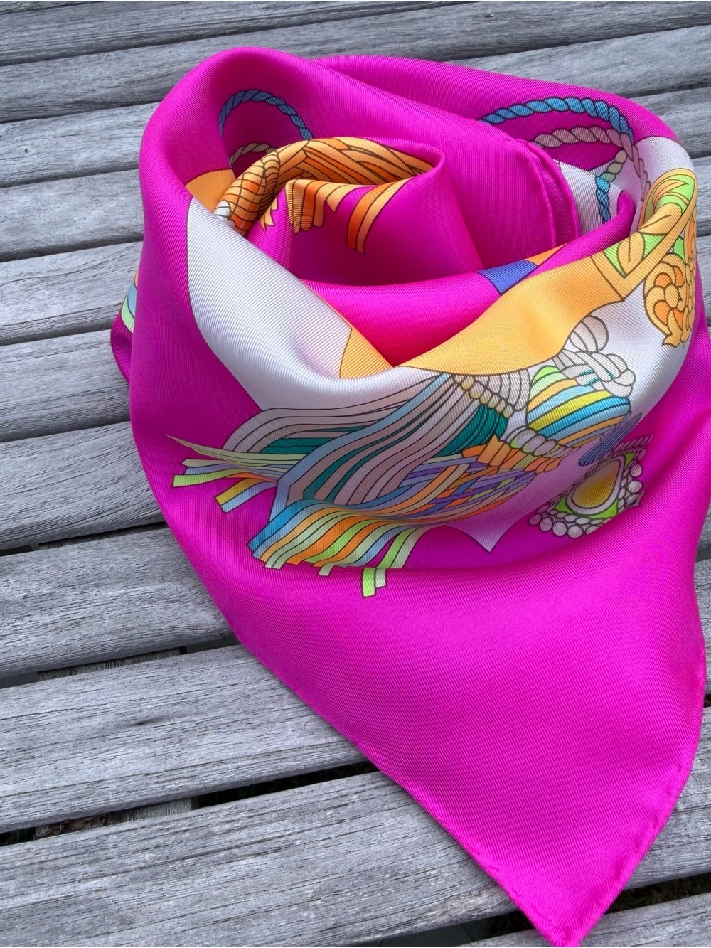LEONARD PARIS Authentic Silk Scarf - Vibrant Floral Geometric Pattern in Fuchsia